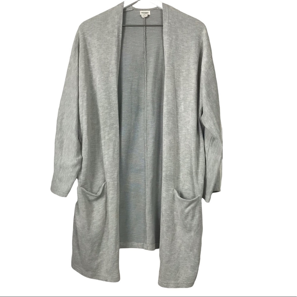 Donni Ribbed Open Front Cardigan Sweater Coat Grey Long Women Osfa